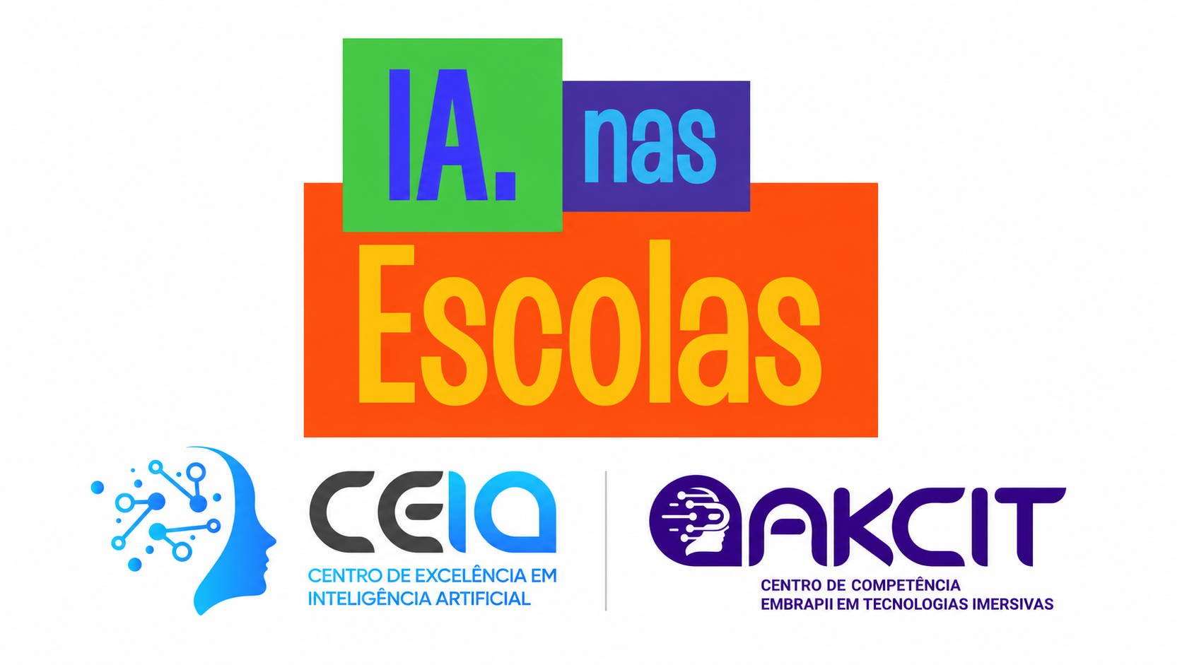 Marca do programa IA nas Escolas, com as logos do CEIA e do AKCIT